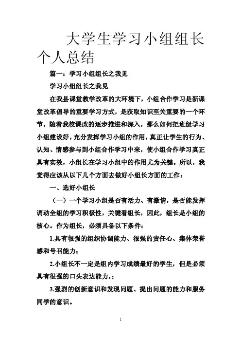 大学生学习小组组长个人总结