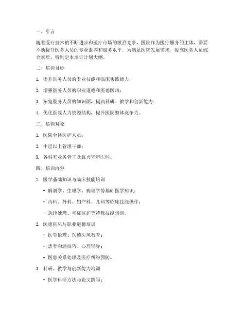 医院培训计划大纲模板范文