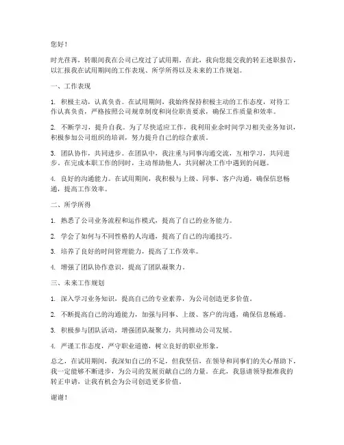 文案转正述职报告