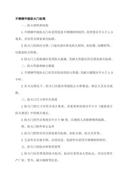 不锈钢甲级防火门标准