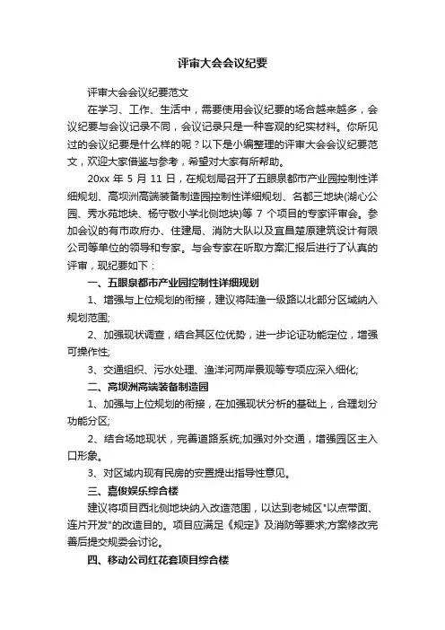 评审大会会议纪要范文