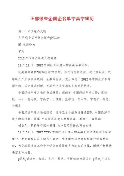 正部级央企国企名单宁高宁简历