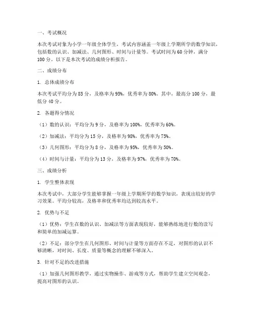小学一年级数学考试卷成绩