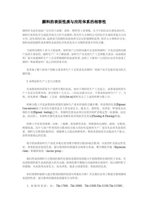 颜料的表面性质与应用体系的相容性