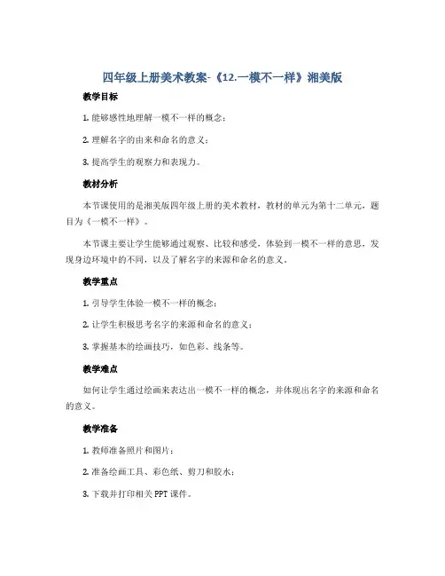 四年级上册美术教案-《12.一模不一样》湘美版