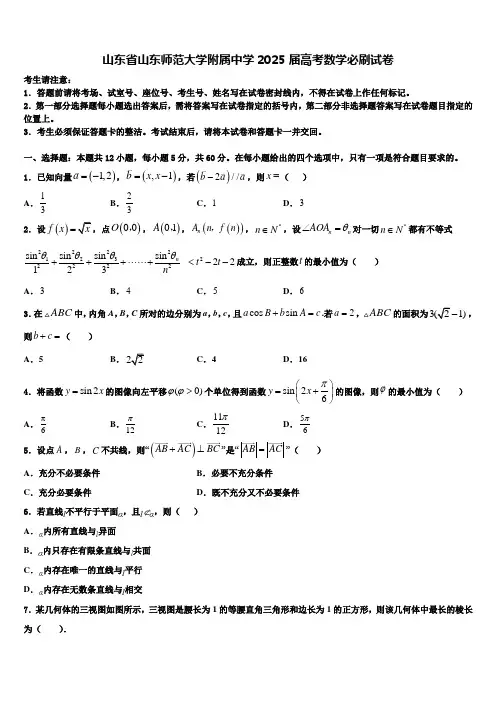 山东省山东师范大学附属中学2025届高考数学必刷试卷含解析