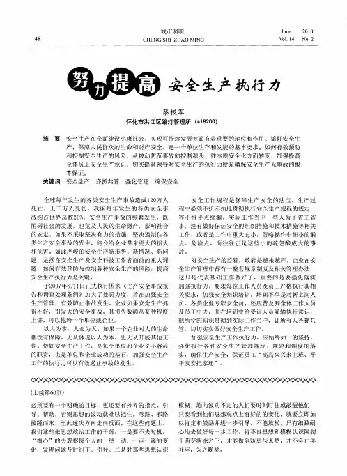 努力提高安全生产执行力