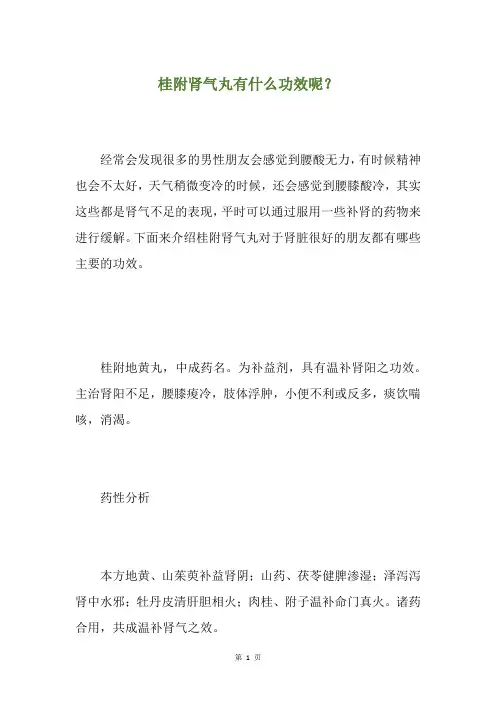 桂附肾气丸有什么功效呢？