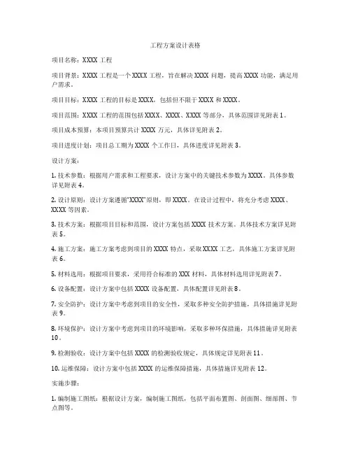 工程方案设计表格