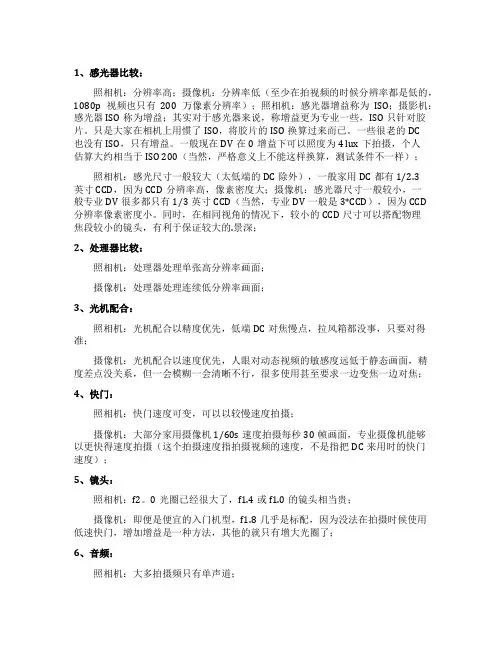 照相机单反摄影机区别