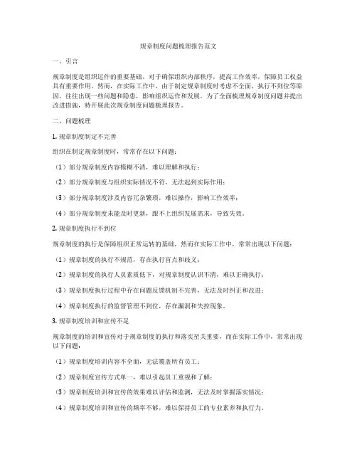 规章制度问题梳理报告范文