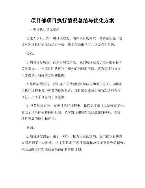 项目部项目执行情况总结与优化方案