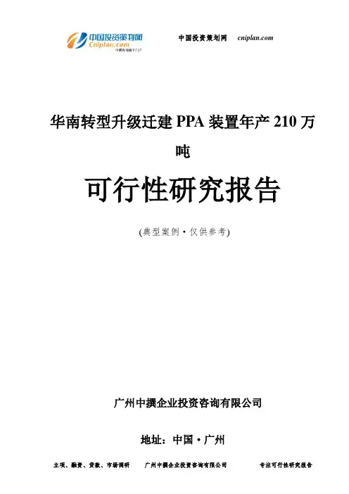 转型升级迁建PPA装置年产210万吨可行性研究报告-广州中撰咨询