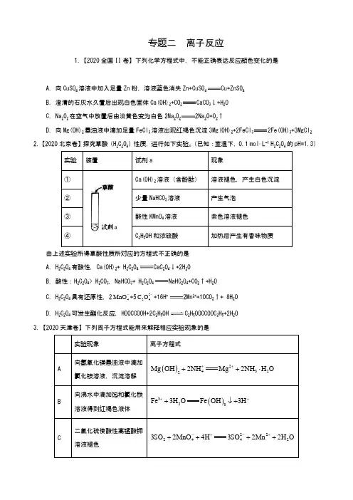 2021届高考化学复习：专题二 《离子反应》》选择题训练