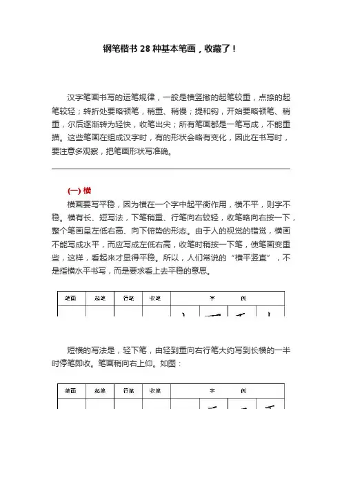 钢笔楷书28种基本笔画，收藏了！