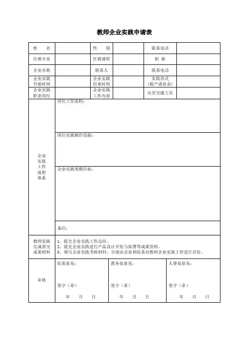 教师企业实践申请表标准模板