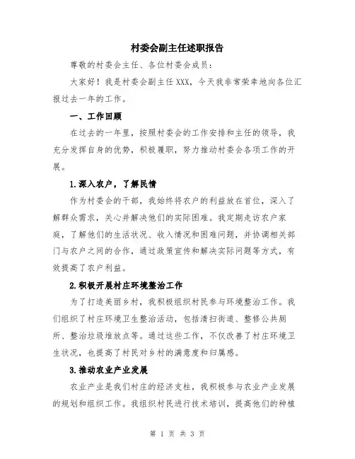 村委会副主任述职报告
