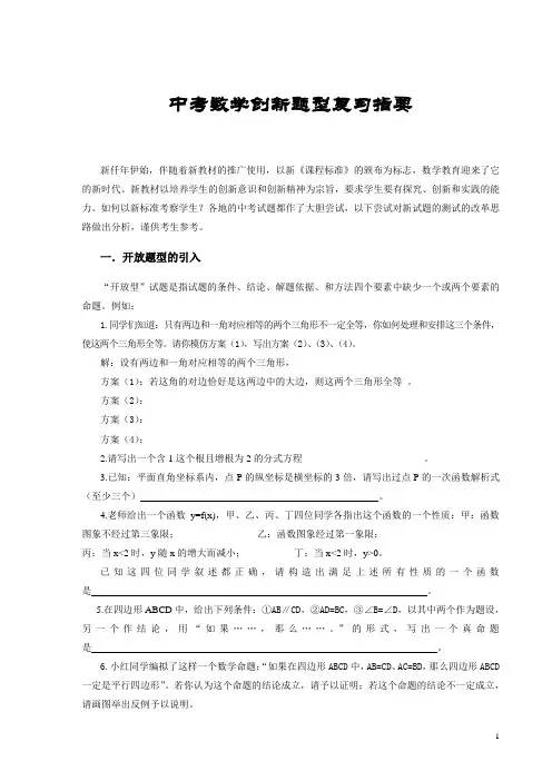 2020年中考数学    中考专题训练——创新题型 (12)