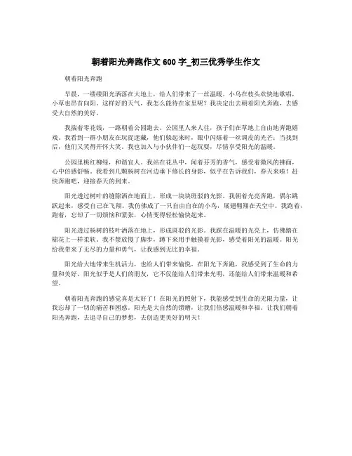 朝着阳光奔跑作文600字_初三优秀学生作文