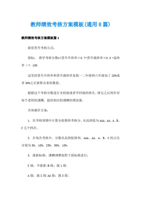 教师绩效考核方案模板(通用8篇)