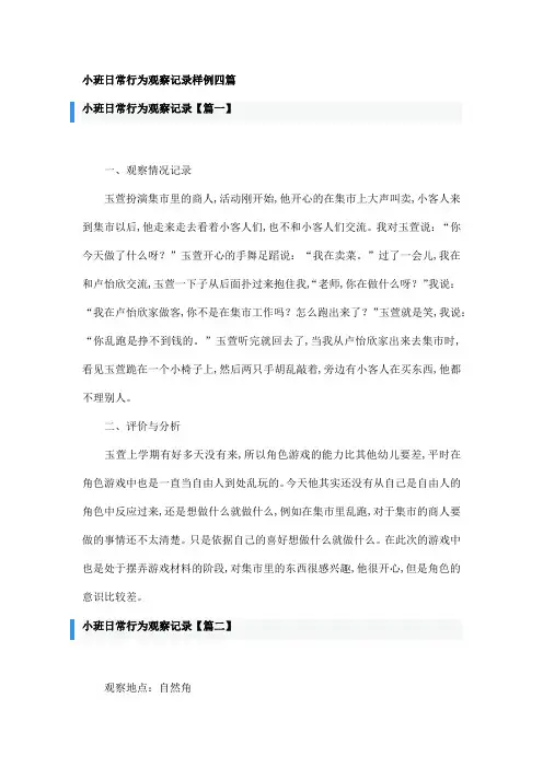 小班日常行为观察记录样例四篇