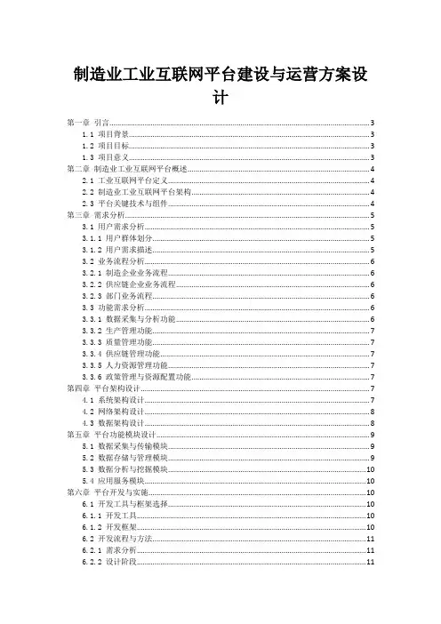 制造业工业互联网平台建设与运营方案设计