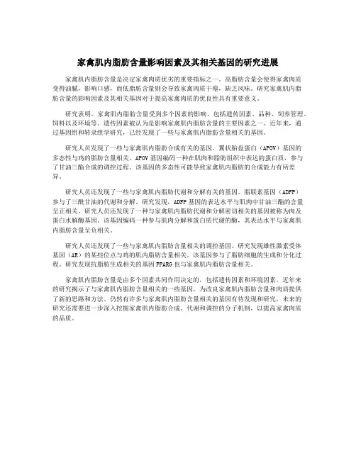 家禽肌内脂肪含量影响因素及其相关基因的研究进展