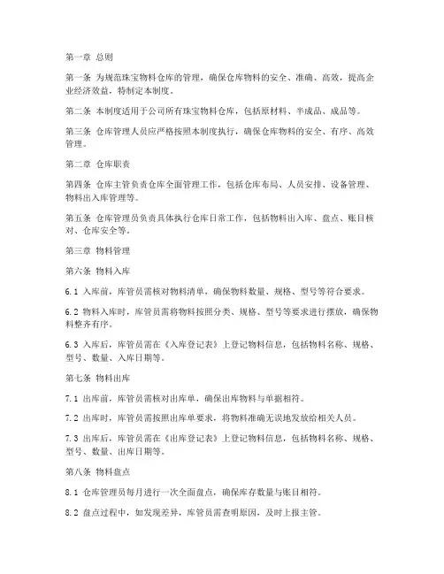 珠宝物料仓库管理制度范本