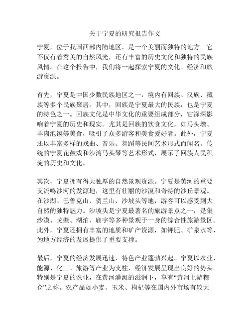关于宁夏的研究报告作文