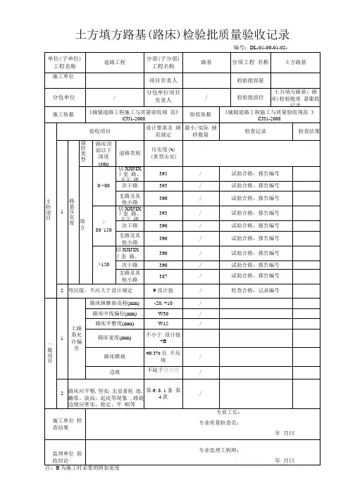 土方填方路基(路床)检验批质量验收记录