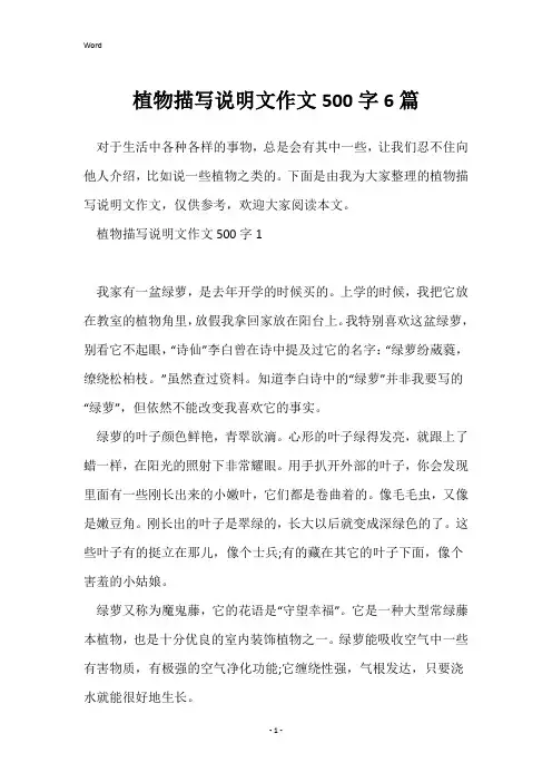 植物描写说明文作文500字6篇