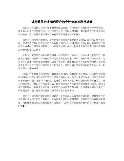试析软件企业无形资产的会计核算问题及对策