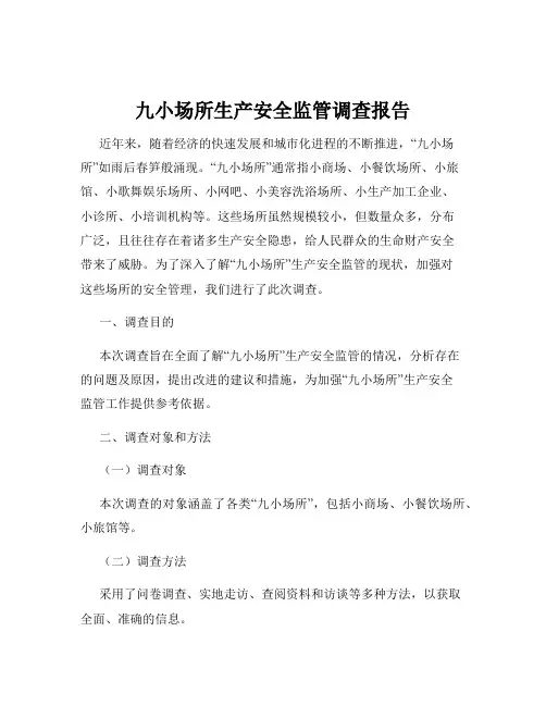九小场所生产安全监管调查报告