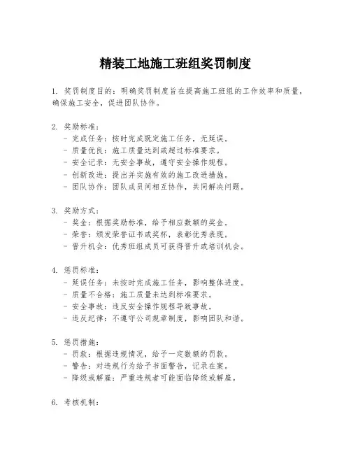 精装工地施工班组奖罚制度