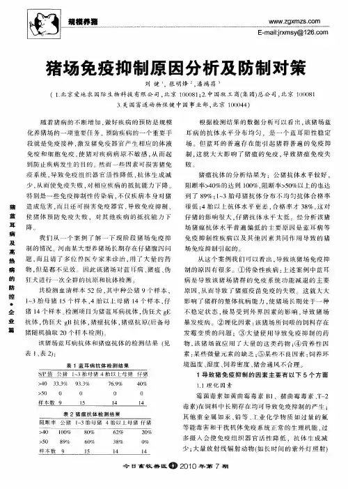 猪场免疫抑制原因分析及防制对策