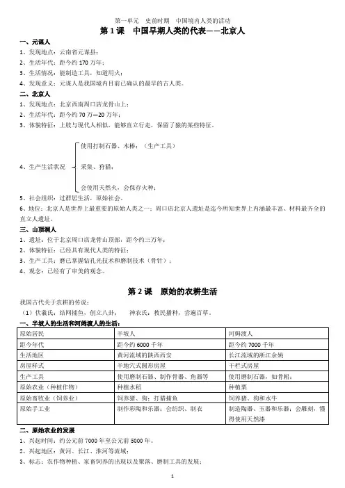 最新人教版初一上学期历史期中考试复习资料(直接打印)