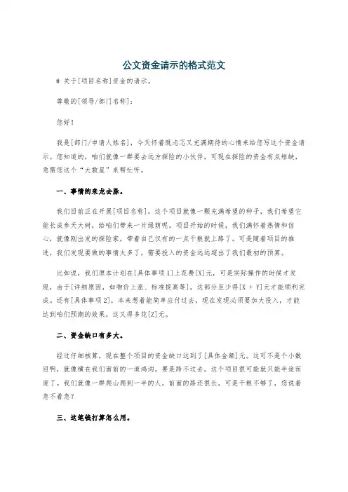 公文资金请示的格式范文