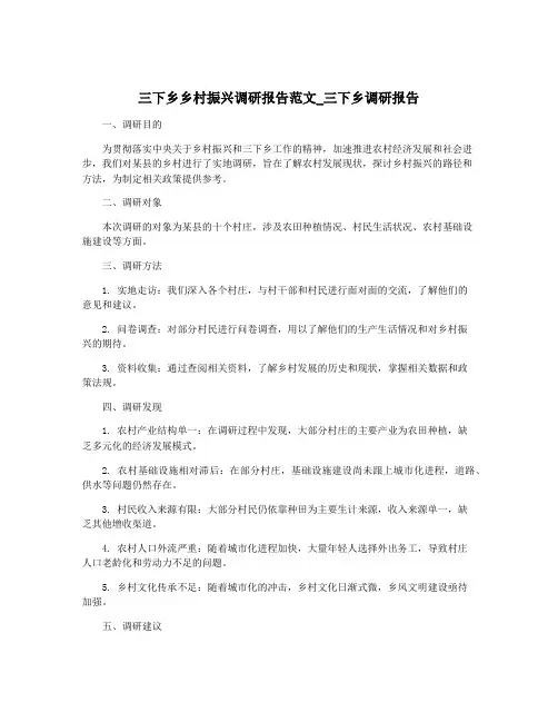 三下乡乡村振兴调研报告范文_三下乡调研报告