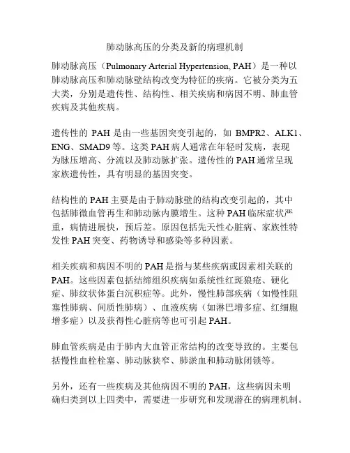 肺动脉高压的分类及新的病理机制