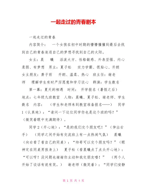 一起走过的青春剧本