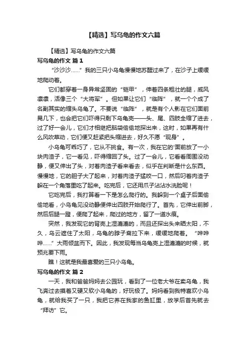 【精选】写乌龟的作文六篇