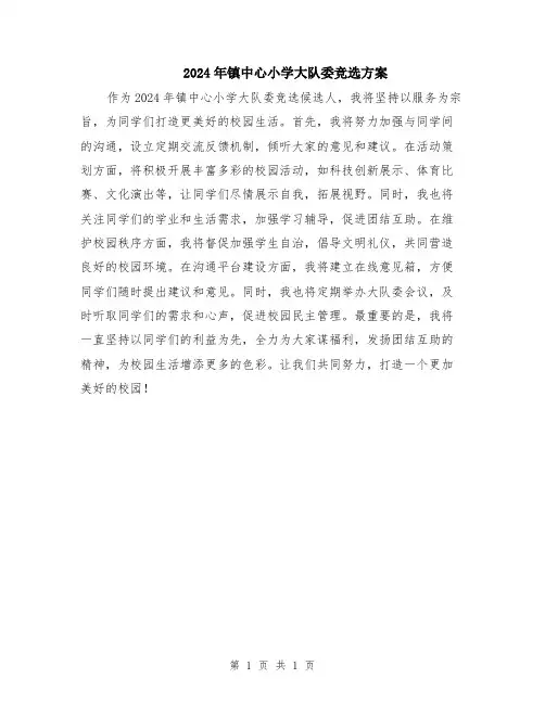 2024年镇中心小学大队委竞选方案