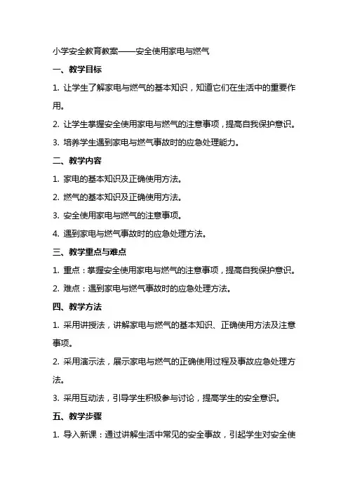 小学安全教育教案安全使用家电与燃气