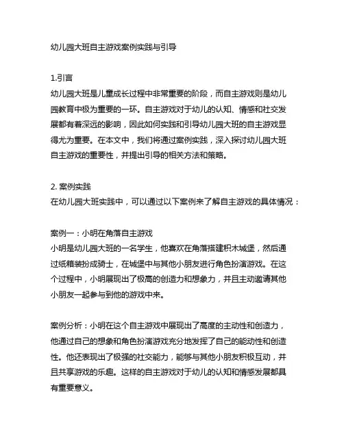幼儿园大班自主游戏案例实践与引导