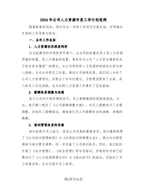 2024年公司人力资源年度工作计划范例（五篇）