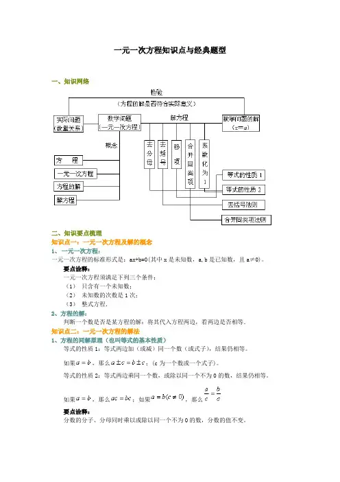 七年级数学上册  一元一次方程知识点及经典例题