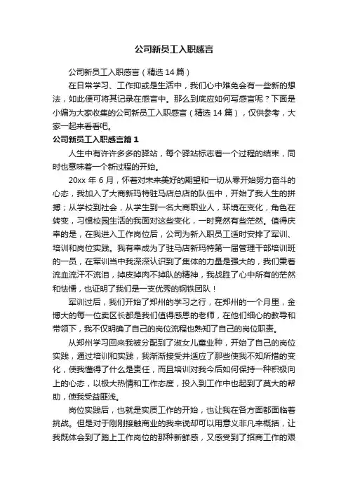 公司新员工入职感言（精选14篇）