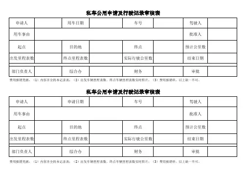 私车公用申请及行驶记录审核表