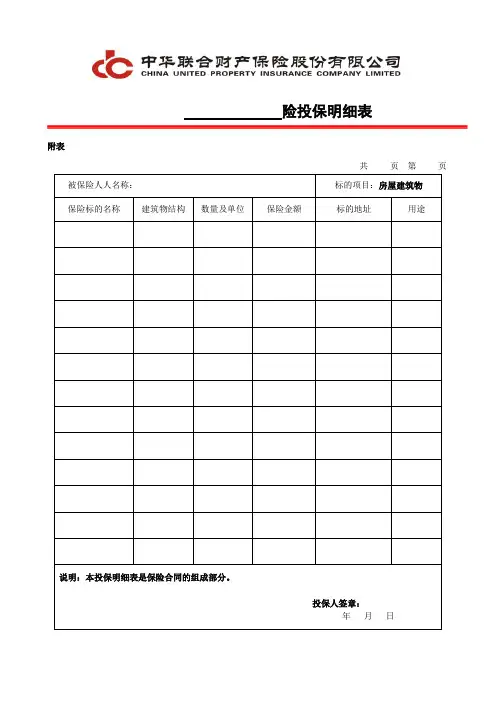 企业财产险投保明细表(更新版)