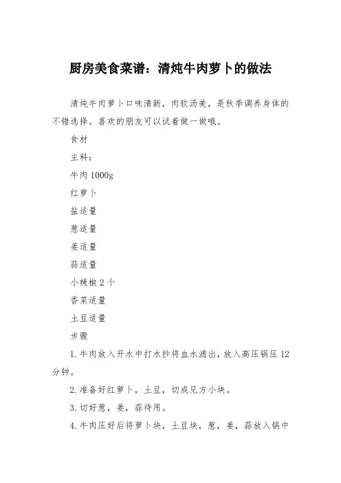 厨房美食菜谱：清炖牛肉萝卜的做法